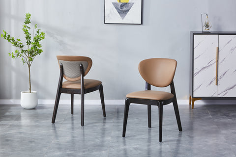 Bursa Solid Wood Upholstered Chair - PU Leather Chair w/ Black Wooden Legs