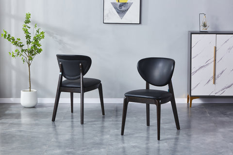 Bursa Solid Wood Upholstered Chair - PU Leather Chair w/ Black Wooden Legs