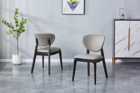 Bursa Solid Wood Upholstered Chair - PU Leather Chair w/ Black Wooden Legs