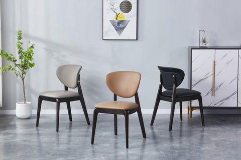 Bursa Solid Wood Upholstered Chair - PU Leather Chair w/ Black Wooden Legs