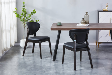 Bursa Solid Wood Upholstered Chair - PU Leather Chair w/ Black Wooden Legs