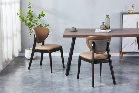 Bursa Solid Wood Upholstered Chair - PU Leather Chair w/ Black Wooden Legs