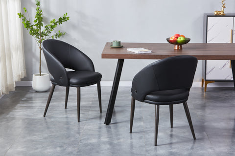 Milano Upholstered Chair - PU Leather + Boucle Fabric Chair w/ Black Legs