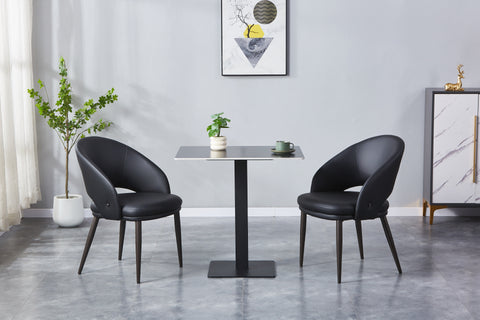 Milano Upholstered Chair - PU Leather + Boucle Fabric Chair w/ Black Legs