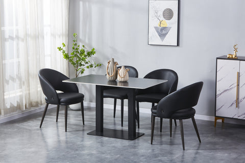 Milano Upholstered Chair - PU Leather + Boucle Fabric Chair w/ Black Legs