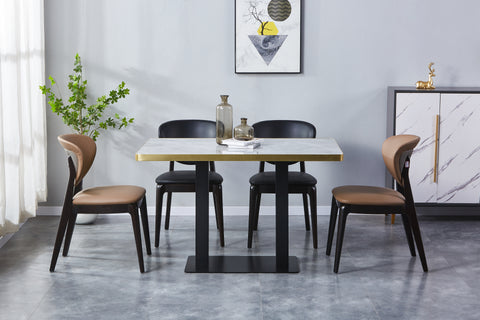 Sintered Stone Table Top with Gold Aluminum Edging - Shiny Concrete Finish