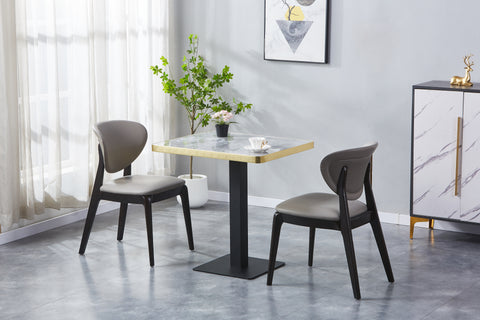 Bursa Solid Wood Upholstered Chair - PU Leather Chair w/ Black Wooden Legs