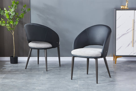 Milano Upholstered Chair - PU Leather + Boucle Fabric Chair w/ Black Legs