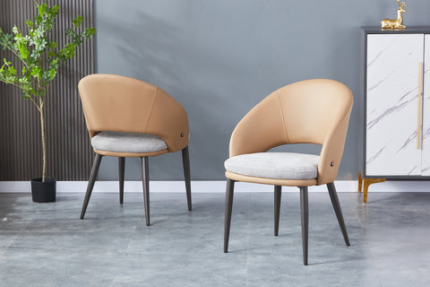 Milano Upholstered Chair - PU Leather + Boucle Fabric Chair w/ Black Legs