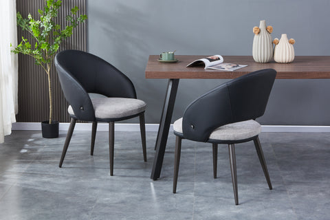 Milano Upholstered Chair - PU Leather + Boucle Fabric Chair w/ Black Legs