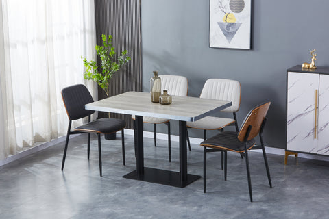 Sintered Stone Table Top with Silver Aluminum Edging - Grey Wood