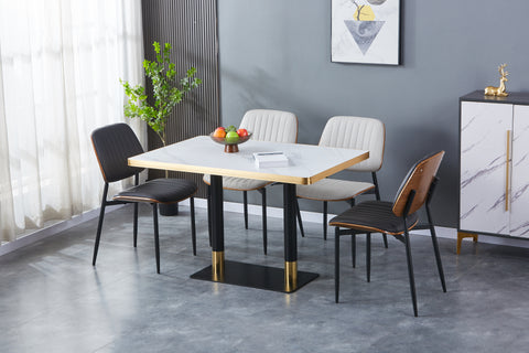 Sintered Stone Table Top with Gold Aluminum Edging - Carrara White