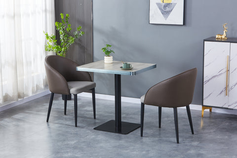 Sintered Stone Table Top with Silver Aluminum Edging - Grey Wood