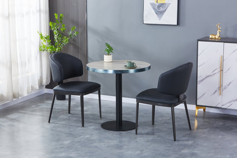 Sintered Stone Table Top with Silver Aluminum Edging - Grey Wood