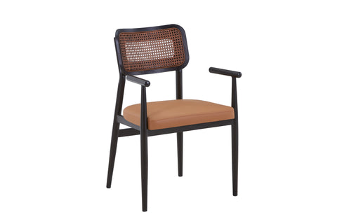 Cairo Rattan Chair - Solid One Piece Metal Frame With PuLeather Seat.