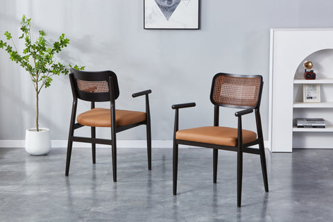 Cairo Rattan Chair - Solid One Piece Metal Frame With PuLeather Seat.