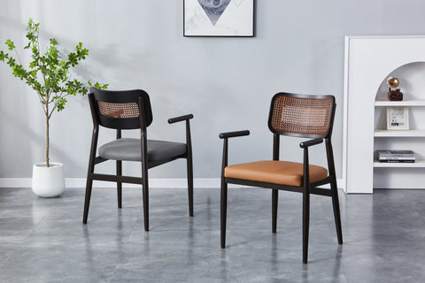 Cairo Rattan Chair - Solid One Piece Metal Frame With PuLeather Seat.