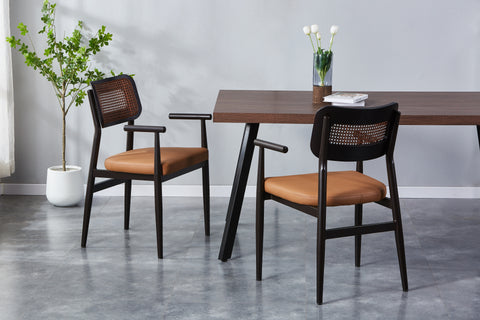 Cairo Rattan Chair - Solid One Piece Metal Frame With PuLeather Seat.