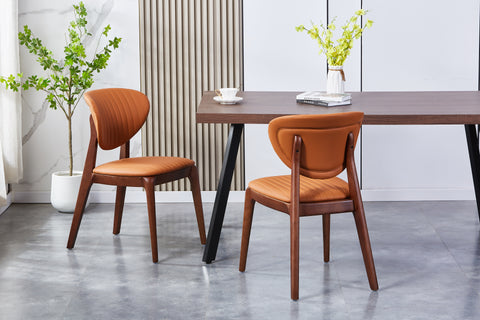 Antalya Solid Wood Upholstered Chair - PU Leather Chair w/ Wooden Legs