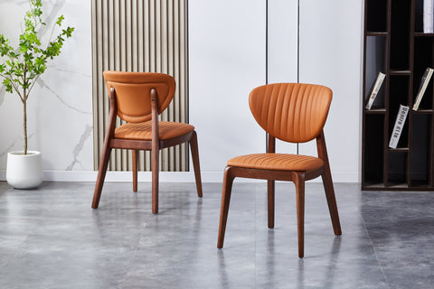 Antalya Solid Wood Upholstered Chair - PU Leather Chair w/ Wooden Legs