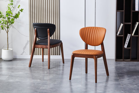 Antalya Solid Wood Upholstered Chair - PU Leather Chair w/ Wooden Legs