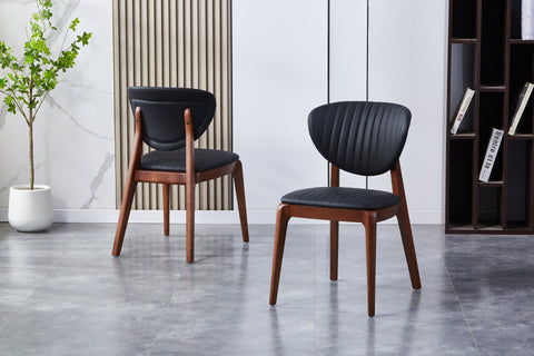 Antalya Solid Wood Upholstered Chair - PU Leather Chair w/ Wooden Legs