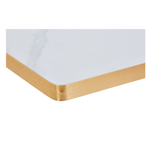 Sintered Stone Table Top with Gold Aluminum Edging - Carrara White