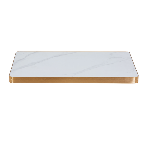 Sintered Stone Table Top with Gold Aluminum Edging - Carrara White