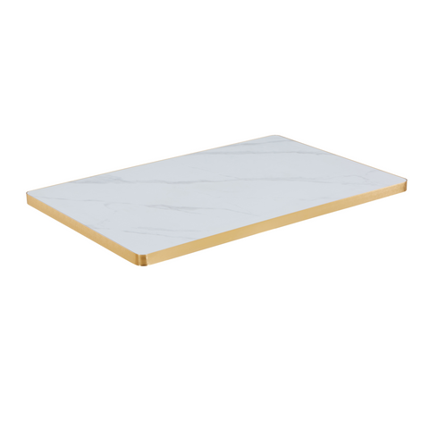 Sintered Stone Table Top with Gold Aluminum Edging - Carrara White