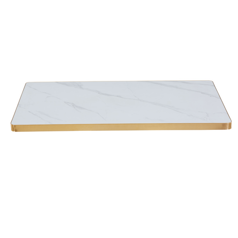 Sintered Stone Table Top with Gold Aluminum Edging - Carrara White