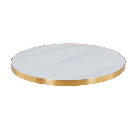 Sintered Stone Table Top with Gold Aluminum Edging - Carrara White