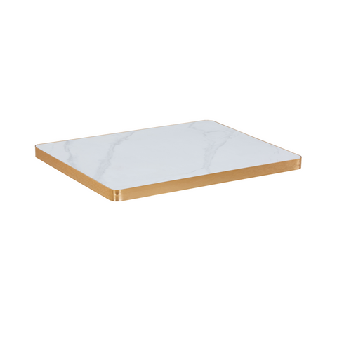 Sintered Stone Table Top with Gold Aluminum Edging - Carrara White