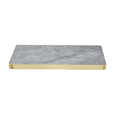 Sintered Stone Table Top with Gold Aluminum Edging - Shiny Concrete Finish
