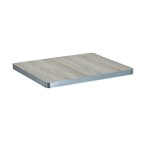 Sintered Stone Table Top with Silver Aluminum Edging - Grey Wood