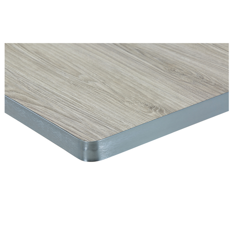 Sintered Stone Table Top with Silver Aluminum Edging - Grey Wood