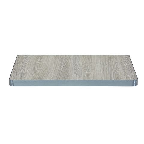 Sintered Stone Table Top with Silver Aluminum Edging - Grey Wood
