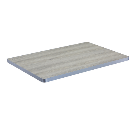 Sintered Stone Table Top with Silver Aluminum Edging - Grey Wood