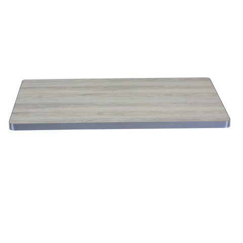 Sintered Stone Table Top with Silver Aluminum Edging - Grey Wood