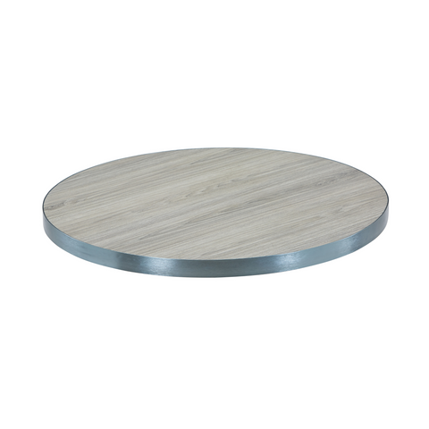 Sintered Stone Table Top with Silver Aluminum Edging - Grey Wood