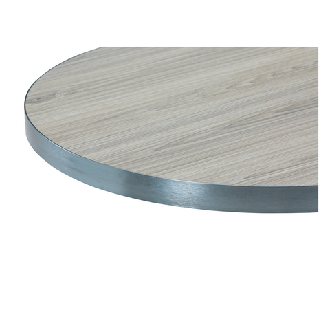 Sintered Stone Table Top with Silver Aluminum Edging - Grey Wood