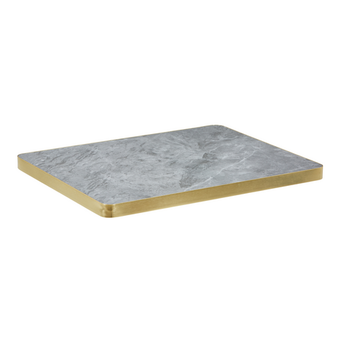 Sintered Stone Table Top with Gold Aluminum Edging - Shiny Concrete Finish